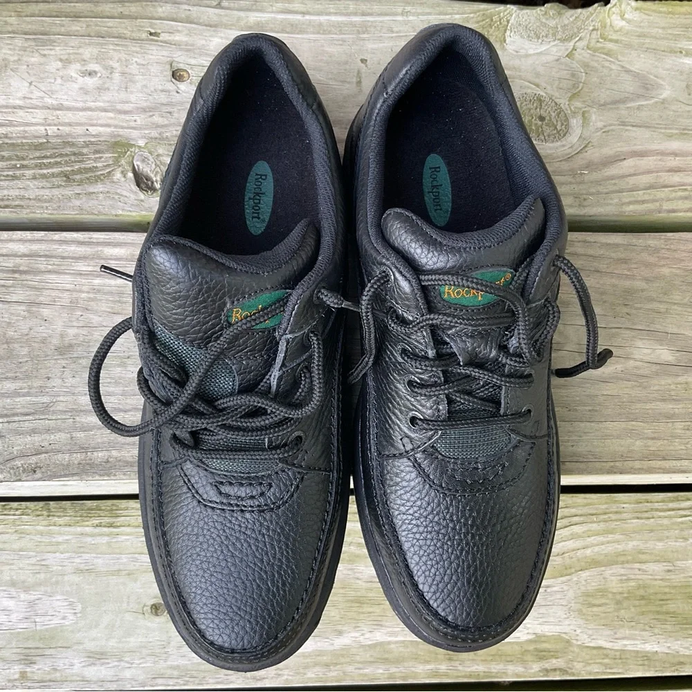 Rockport Leather Oxfords Black Size 10 World Tour Classic Lace Up Comfort Shoes
